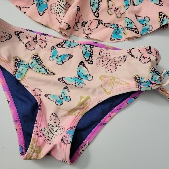 Limited Too Butterfly Print Ruffle Front Crochet Back Bikini - Picture 2 of 8